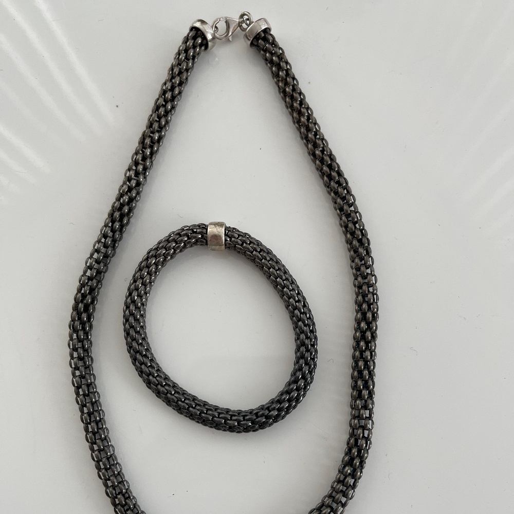 Elegant SS Ruthenium (Black) Popcorn Necklace and Bracelet Set